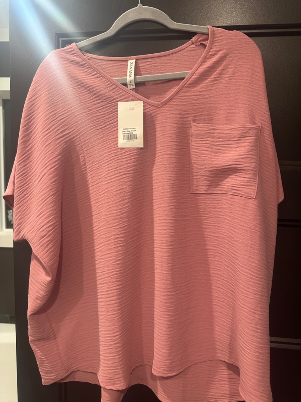 ZENANA Women's Dusty Rose V-Neck Pocket Top